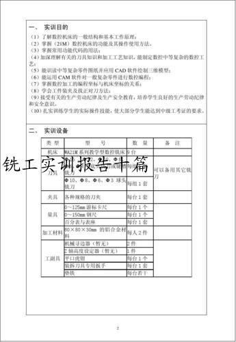 铣工实训报告十篇